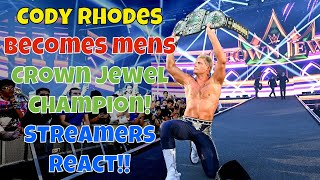 Streamers React Cody Rhodes becomes mens Crown Jewel Champion wwe crownjewel codyrhodes [upl. by Eugenius]