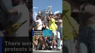 Antitourism protesters swarm Canary Islands holidaymakers news shorts protest tourism [upl. by Sherborn]