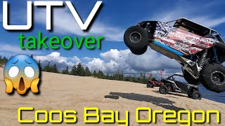 pismo UTV TAKEOVER AT COOS BAY OREGON SAND DUNES RZR CAN AM X3 trail [upl. by Aninaj183]