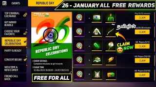 26January free rewards  republic day event all free rewards in Freefire  ff upcoming Free Rewards [upl. by Reyaht]