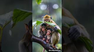 Mama Monkey Shields Her babies From Rain 🌧️ 🐒 🥺 [upl. by Nezah]