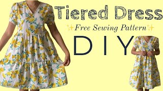 DIY Tiered Dress hacking a Free Pattern Noor Dress Pattern by Fabricsstorecom Beginner Friendly [upl. by Nosnarb]