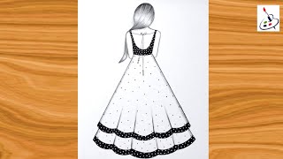 How to draw a girl in beautiful dressPencil SketchEasy Drawing ideas for Beginners [upl. by Newlin]