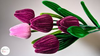 DIY Flower  How to make a Tulips 3 wing easily with Pipe cleaner  chenille   hmstation [upl. by Notniuq]