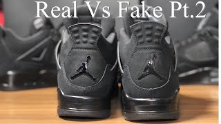 Latest Fake Black cat 4s Vs Retail pair Black light and weight comparisons [upl. by Lulita]