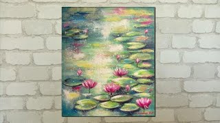 Sunlight Water Lilies 🌞 Seerosenbild malen in Acryl mit Glitter 🎨 Acrylmalerei Christiane Schwarz [upl. by Wilterdink]