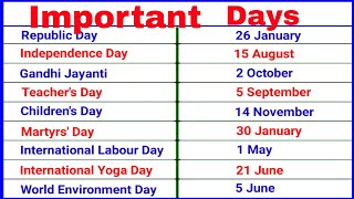 important days  important days and dates [upl. by Neztnaj]