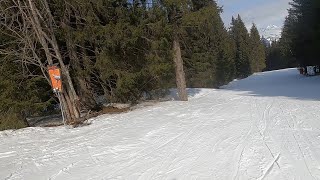 Morillon  GoPro POV skiing green run Marvel near Les Esserts lift in Grand Massif resort March 2022 [upl. by Nerehs293]