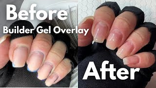 BUILDER GEL OVERLAY FILL ON SHORT NATURAL NAILS  Beginner Friendly  Skip the Acetone [upl. by Eeliab]