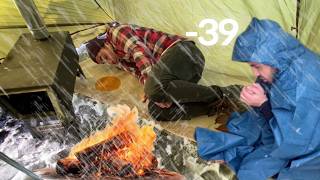 EXTREME 39° Solo Camping 4 Days  Snowstorm amp Hot Tent Winter Camping In Deep Snow  ASMR [upl. by Lia]