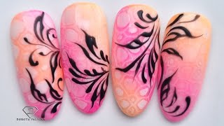 Spring ombre nail art with blooming gel for beginners Filigree nail art design [upl. by Verney]