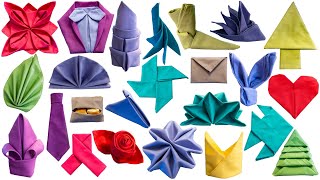 24 Napkin Folding Ideas  How to Fold a Napkin 24 Different Ways [upl. by Chubb]