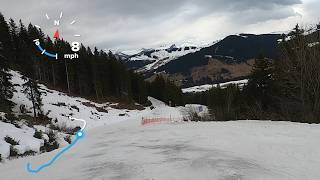 UPTO 32MPH Skiing a rather ICY BLUE JARDIN through the trees  MEGEVE ski resort  Feb 2024 [upl. by Hanni]