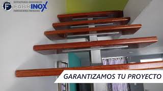 ESCALERA METÁLICA CON PASOS DE MADERA MODELO AÉREO  FABRINOX ESTRUCTURAS INOXIDABLES [upl. by Lemar610]