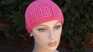 Crochet for Cancers Basketweave Vertical Stripe Cap [upl. by Eiralam280]