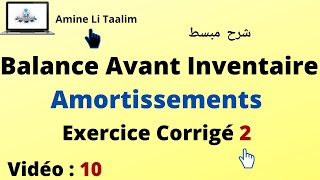 Balance Avant Inventaire  Amortissements Exercice Corrigé 2 [upl. by Thetes317]