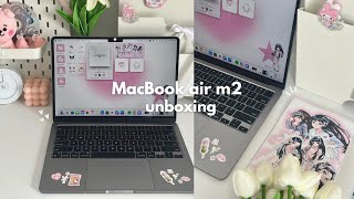 MacBook Air m2 unboxing 💻 setup aesthetic customizing and decorating asmr [upl. by Barbe]