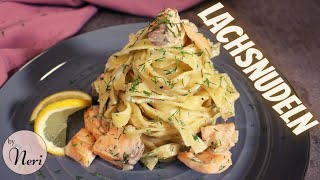 Lachsnudeln  Pasta  Tagliatelle  ZitronenDil Sahnesoße  byNeri [upl. by Teyut]