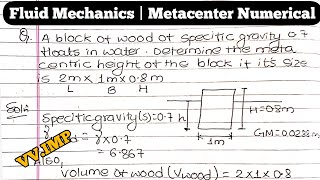 Find Metacenter Height  Fluid Mechanics Numerical  Most important Questions [upl. by Felicie22]