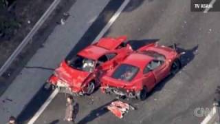 Multiple luxury car pileup on highway  Traffic crash in Japan takes out 8 Ferraris and Lamborghini [upl. by Schulz395]