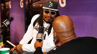 Marshawn Lynch Im Here so I Wont Get Fined Finally Talks at Skittles Press Conference [upl. by Gensmer378]