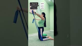 Rounded shoulders with dowagers hump posture corrective exercises with elastic band program fix [upl. by Vaas]