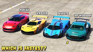 GTA 5  OBEY 10F WIDEBODY vs PARIAH vs DEVESTE EIGHT vs KRIEGER  Which is Fastest [upl. by Ralf]