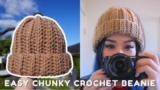 Easy Crochet Chunky Beanie Tutorial [upl. by Esinnej]