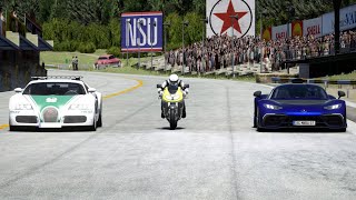 Suzuki TL1000R vs Bugatti Veyron Dubai Police MercedesAMG One at Old Spa [upl. by Ewold]