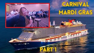 Carnival Mardi Gras  Part 1 Embarkation Day Bingo amp Dinner Plus Rocky Seas [upl. by Hamnet830]