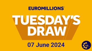 Euromillions Draw Live Results 07 June 2024  Euromillions Live Tonight Results [upl. by Joanie]