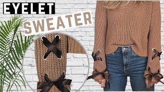 How to add Eyelets to a Sweater  DIY Lace Up Sleeves  Owlipop [upl. by Pollack193]