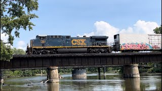 Freight Cruising over Kalamazoo River Bridge Fennville MI🚂CSX wDPU [upl. by Sherborne]