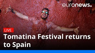 Tomatina Festival returns to Spain [upl. by Ettenan]