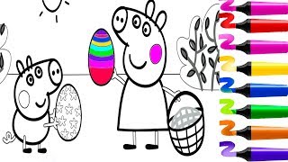 Coloriage Peppa Pig en français Oeufs de Pâques  Coloriage Papa pig fête Pâques Coloriage [upl. by Anual]