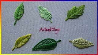 6 leaf embroidery stitches  Step by step  6 puntadas básicas para bordar hojas  ArtesdOlga [upl. by Gorski]