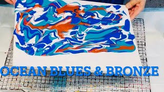 Back to Basics SPARKLE OCEAN BLUES amp BRONZE UNDERWATER GARDENAcrylic fluid art [upl. by Niles]