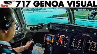 Piloting Boeing 717 Circling Visual Approach to Genoa  Cockpit Views [upl. by Ahsiekit]