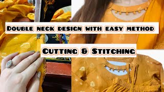 Neck design  neck design 2024  Double neck design cutting amp stitching Easy method  dress designs [upl. by Liahcim]