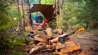 Solo camping ASMR hammock tarp shelter campfire cooking [upl. by Lancelot]