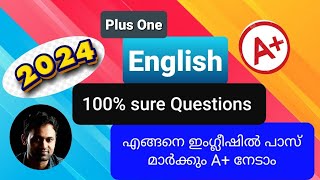 Plus One English Important Questions 2024  100 sure Questions  Tips and Tricks for English Exam [upl. by Charity]