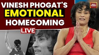 Vinesh Phogat LIVE Vinesh Phogats Emotional Homecoming  Phogat Returns To India From Paris LIVE [upl. by Atekahs]