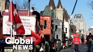 Truckers protests Some trucks move others stay after Ottawa mayors deadline [upl. by Derward]