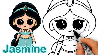 How to Draw Disney Princess Jasmine from Aladdin Cute [upl. by Estelle]