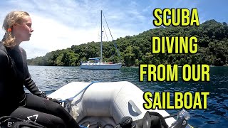 Scuba Diving with Sharks in Murky Water on a Remote Island from our Sailboat  Episode 71 [upl. by Iznekcam]