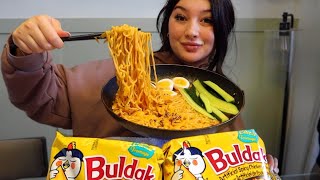 Spicy Chicken Cheesy Buldak Noodles  Mukbang [upl. by Haldi304]