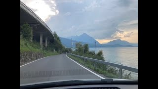 Südufer Thunersee swiss Alps Blick auf Niesen Berneroberland Lake Thun Switzerland [upl. by Akirdnas]