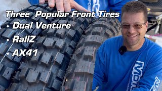 How to Choose 3 Top ADV Front Tires  Motoz Dual Venture amp RallZ or Bridgestone AX41 exploready [upl. by Llamaj]