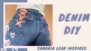 Samaria Leah Inspired quotSAMquot Lace up Jeans DIY Look for Less Quarantine Crafts Beginner friendly [upl. by Ulberto384]