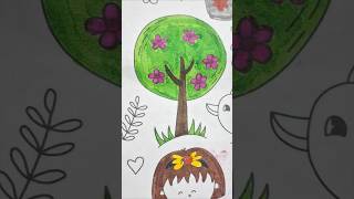 tree plants green drawing easy sunset shorts viral trending craft easydrawing cartoon [upl. by Ayrotal]